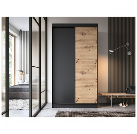 Posuvná skříň ESVILLE II, Dub Artisan, Černý Mat 220