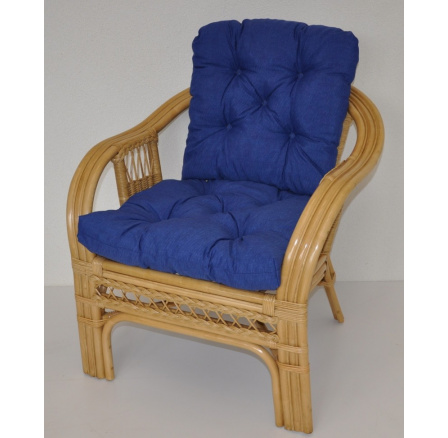 Ratanové křeslo Rio De Janeiro medové - polstr tmavě modrý melír Ratanové křeslo Rio De Janeiro medové - polstr tmavě modrý melír