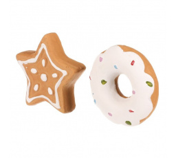 Hvězda a donut - ozdoby z terakoty, imitace perníku, cena za 1 ks