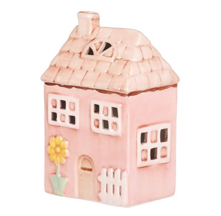 Domeček keramický - LED osvětlení, jarní styl, růžový