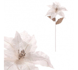 Vánoční růže - umělá řezaná, třpytivý bílý květ