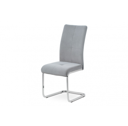 Jídelní židle, stříbrná sametová látka, kovová pohupová chromovaná podnož