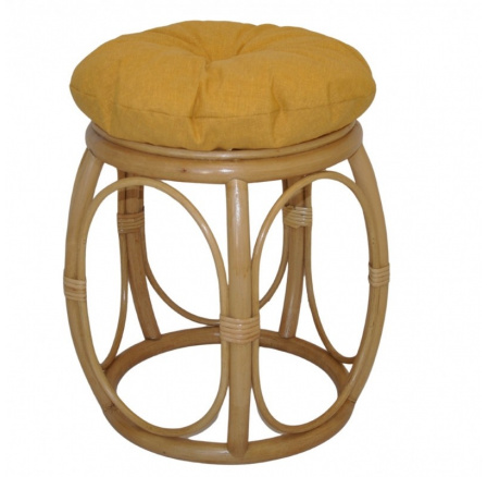Ratanová taburetka široká medová polstr žlutý melír Ratanová taburetka široká medová polstr žlutý melír
