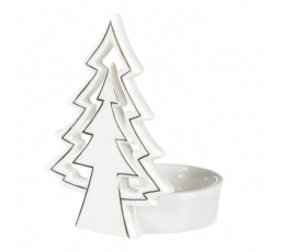 Svícen na kónickou svíčku - porcelán, se stromečkem, bílý