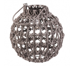 Lucerna z polyratanu - tvar koule, LED osvětl., vel. M, šedá