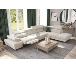 Rohová sedací souprava GALAXY , relax s funkcí spaní 225X350 cm - béžová, pravá