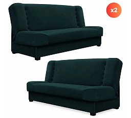 Sada 2x Rozkládací Pohovka PIANO Zelená Sametová