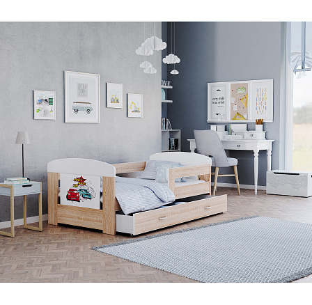 Dětská postel FILIP se šuplíkem bez matrace, 180x80 cm, Bílá/Dub Sonoma/Drift King Dětská postel FILIP se šuplíkem bez matrace, 180x80 cm, Bílá/Dub Sonoma/Drift King