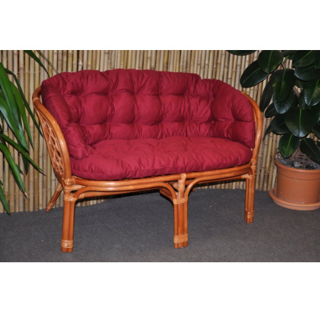 Ratanová lavice Bahama koňak polstr vínový MAXI