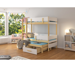 Třílůžková patrová postel ETAPO 200x90 Přírodní borovice + Bílá