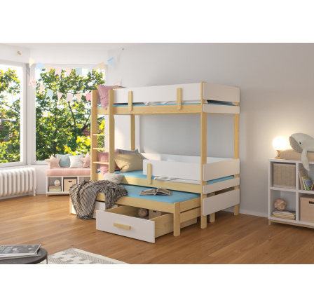 Třílůžková patrová postel ETAPO 200x90 Přírodní borovice + Bílá