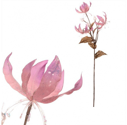 Gloriosa - umělá řezaná, zlaté lístky a třpytky, růžová Gloriosa - umělá řezaná, zlaté lístky a třpytky, růžová