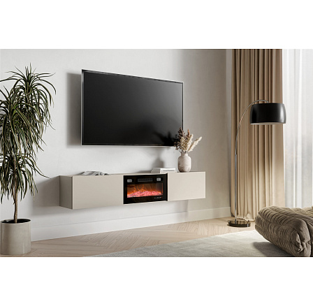 TV komoda GOVI 180 s krbem, kašmír / černá TV komoda GOVI 180 s krbem, kašmír / černá