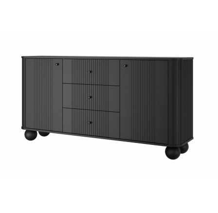 Komoda VESPER 160, Černá/Černé úchyty/kulaté nohy
