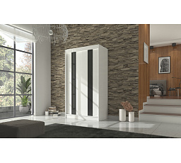 Šatní skříň KAREN 120, Bílá/Černý Lacobel