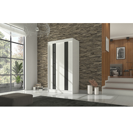 Šatní skříň KAREN 120, Bílá/Černý Lacobel