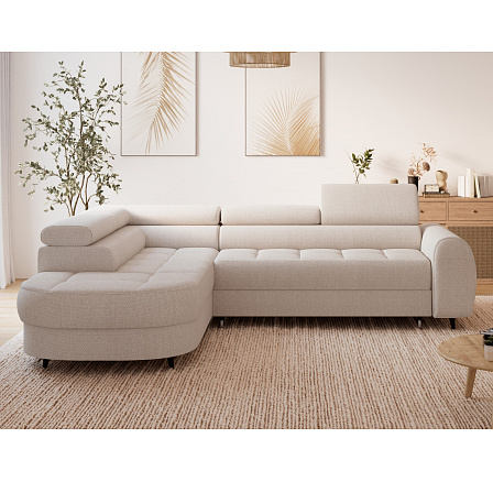 Vesteria left-hand corner sofa with sleeping function and storage compartment, beige bouclé Tonall 18 120x200 1 Vesteria left-hand corner sofa with sleeping function and storage compartment, beige bouclé Tonall 18 120x200 1