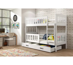 Dětská patrová postel KUBUS se šuplíkem 80x190 cm, včetně matrací, Bílá/Bílá