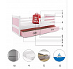 Dětská postel RICO 90x190 cm se šuplíkem, bez matrace, Bílá/Růžová