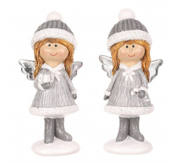 Dívka - polyresin, šedý obleček a čepka, mix 2 druhů, cena za 1 ks