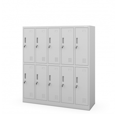 Školní skříňka BHP šedá: 10-komorová BARTUŚ 1360 x 1500 x 450 mm