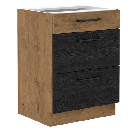 Kuchyňská skříňka Vega 60 D 3S dub lancelot/dark wood