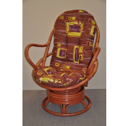 Ratanové houpací křeslo Swivel Helsinky  koňak polstr hnědý list