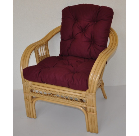 Ratanové křeslo Rio De Janeiro medové - polstr vínový Ratanové křeslo Rio De Janeiro medové - polstr vínový