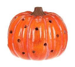 Dýně s otvory - keramika, LED osvětlení, oranžová