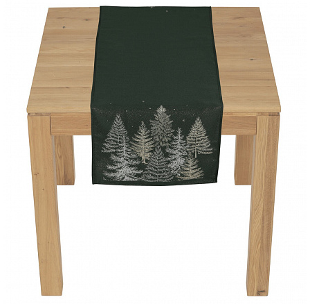 Ubrus - běhoun, zasněžené stromy, zelený, 100% polyester, 40 x 140 cm Ubrus - běhoun, zasněžené stromy, zelený, 100% polyester, 40 x 140 cm