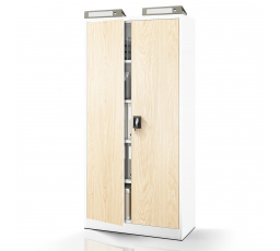 Kancelářská kovová skříň JAN, 900 x 1850 x 400 mm, Eco Design: bílá/ dub sonoma