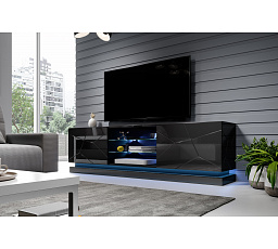 TV komoda QIU 200, černá / černý lesk