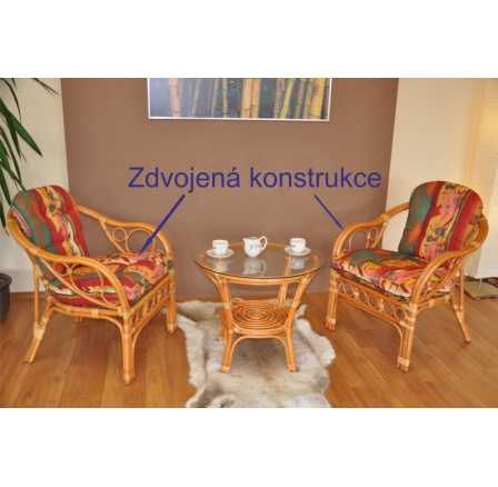 Ratanová sedací souprava Torino 2+1 medová polstry květiny Ratanová sedací souprava Torino 2+1 medová polstry květiny