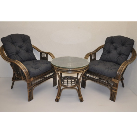 Ratanová sedací souprava Rio De Janeiro 2+1 hnědá polstry tmavě šedý melír Ratanová sedací souprava Rio De Janeiro 2+1 hnědá polstry tmavě šedý melír