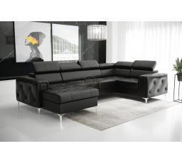Rohová sedací souprava ORION MAX III s funkcí spaní 165x320x185 cm přírodní kůže - černá kůže, Pravá strana