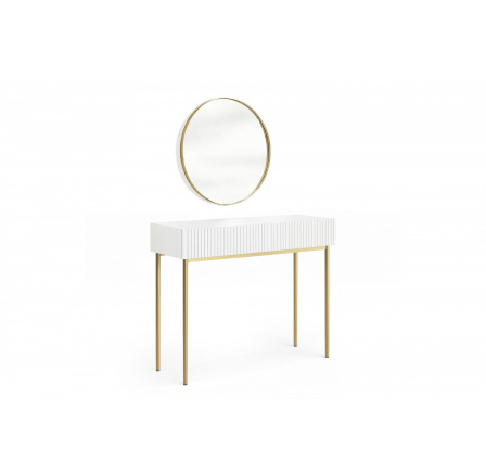 NICOLE TOALETKA 100 2SZ - bílý mat / zlatý rám + NICOLE ZRCADLO 80 - zlatý