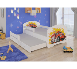 Dvojlůžko s bariérkou a matracemi PEPE II FIRE TRUCK 160x80 Bílá