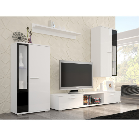 Obývací stěna s LED osvětlením LEON White Shine
