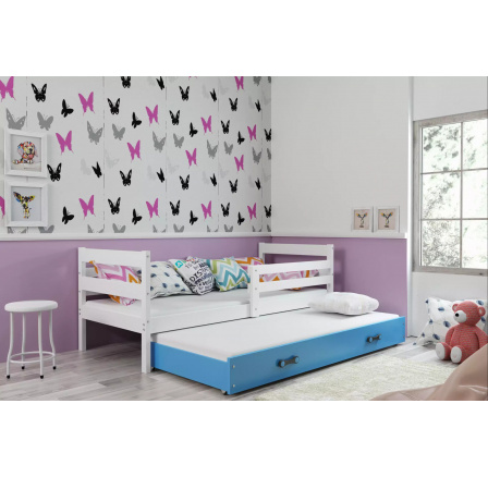 Dětská postel ERYK s přistýlkou 90x200 cm, bez matrací, Bílá/Modrá