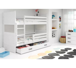 Dětská patrová postel RICO se šuplíkem 80x190 cm, včetně matrací, Bílá/Bílá