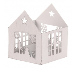 Svícen kovový - tvar domečku, větší, bílý