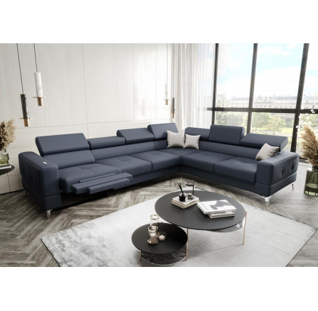 Rohová Kožená sedací souprava s funkcí spaní a , relaxU - TOSCANIA MAX 320x250 cm - pravá, modrošedá Rohová Kožená sedací souprava s funkcí spaní a , relaxU - TOSCANIA MAX 320x250 cm - pravá, modrošedá