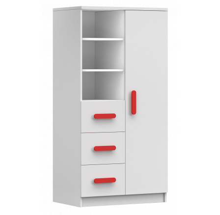 Regál 80 3S1D SMYK I - 05, Bílá Mat/Červená