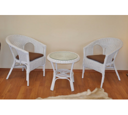 Ratanová sedací souprava Fabion bílá polstry hnědý melír