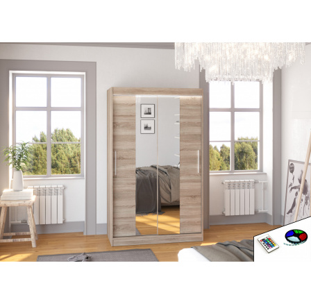 Posuvná skříň se zrcadlem a LED osvětlením SANTOS 120 Truffle+Truffle