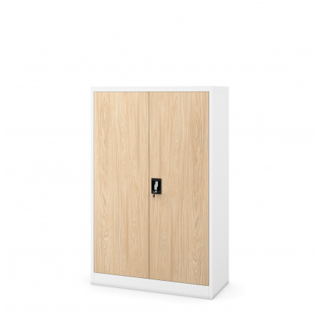 Kancelářská kovová skříň KEVIN, 900 x 1400 x 400 mm, Eco Design: bílá/ dub sonoma