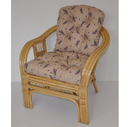 Ratanové křeslo Rio De Janeiro medové - polstr motiv levandule Ratanové křeslo Rio De Janeiro medové - polstr motiv levandule