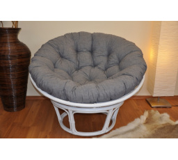 Ratanový papasan 115 cm bílý - polstr šedý melír