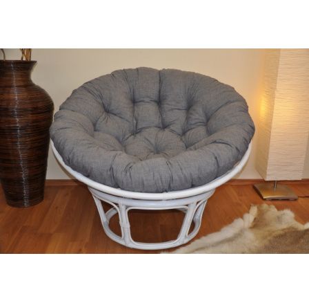 Ratanový papasan 115 cm bílý - polstr šedý melír