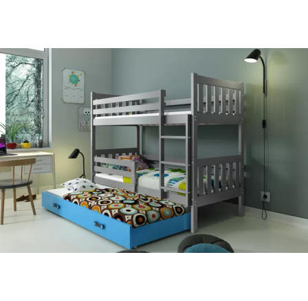 Dětská patrová postel CARINO 3 s přistýlkou 80x190 cm, bez matrací, Grafit/Modrá